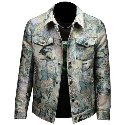 Men's Print Jacket Lapel Collar Long Sleeve Formal Jacket