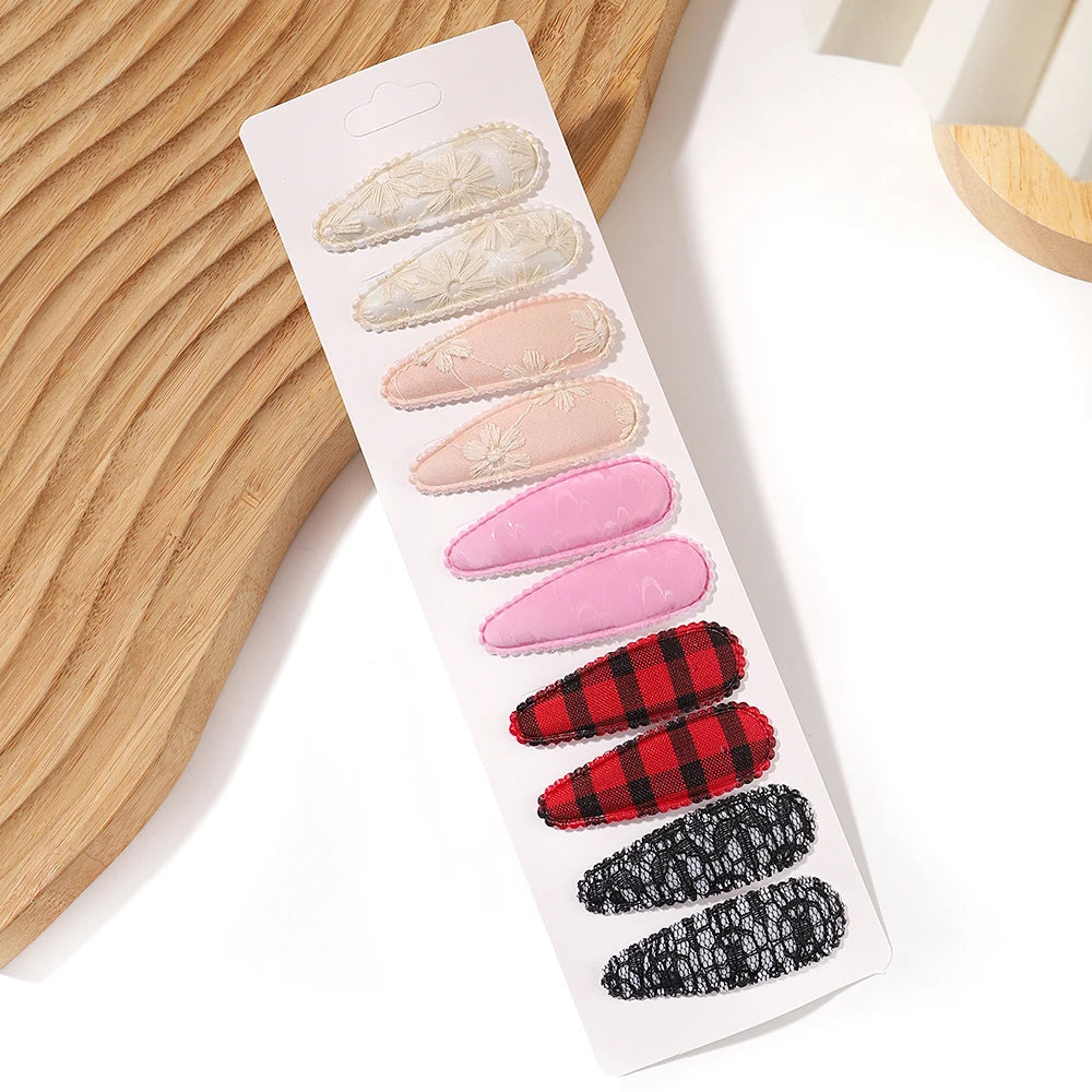 10Pcs/Lot Fresh Print Cotton Alloy Hair Clips for Kids Fabric