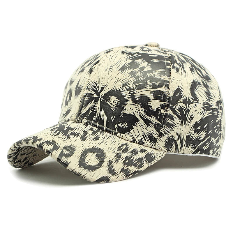 Beige Leopard Print Vintage Washed Cotton Baseball Cap
