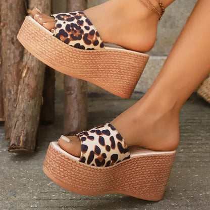 Women's Slippers Leopard Print Wedge High Heel Slingback