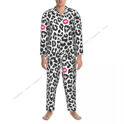 Men Pajama Sets Black And White Leopard Texture
