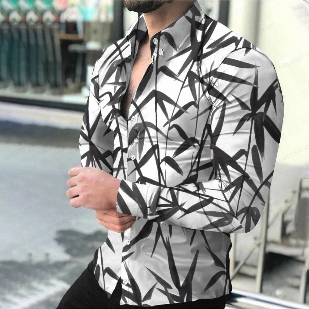 Leopard Hawaii Shirts Men Fashion Shirt Long Sleeve