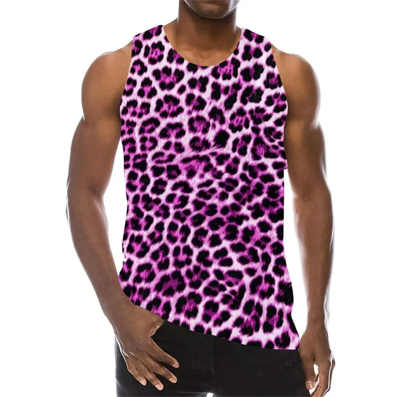 Summer Leopard 3D Print Tank Tops Men's Casual