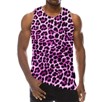 Summer Leopard 3D Print Tank Tops Men's Casual