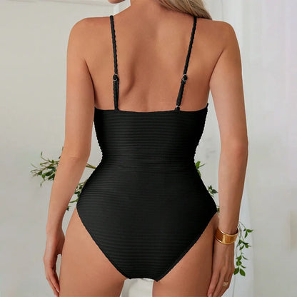 One Piece Swimsuit Deep V Neck Bodysuit Solid Color Suspender Bikini Women's Swimsuit Bathing Suit Beach Outfits Swimwear