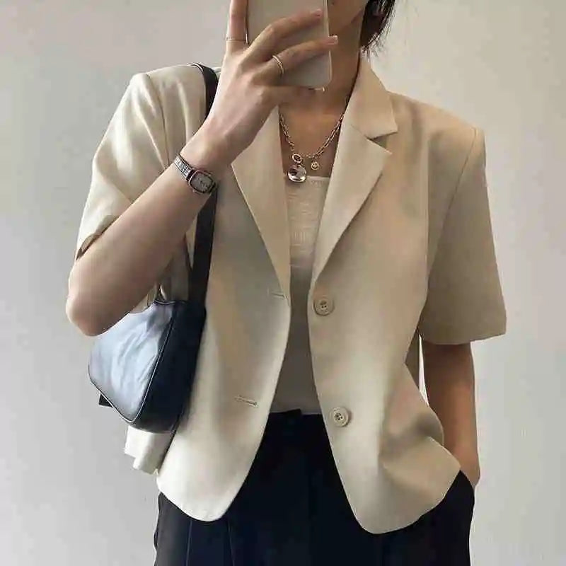 Spring Summer Short Sleeved BlazerCoat for Women Single Breasted Short Jacket Korean Fashion Office Lady Suit Jackets