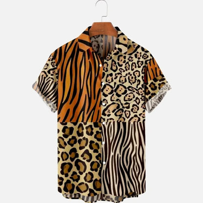 Summer Men's Hawaii Shirts y2k Tops Leopard Print Short