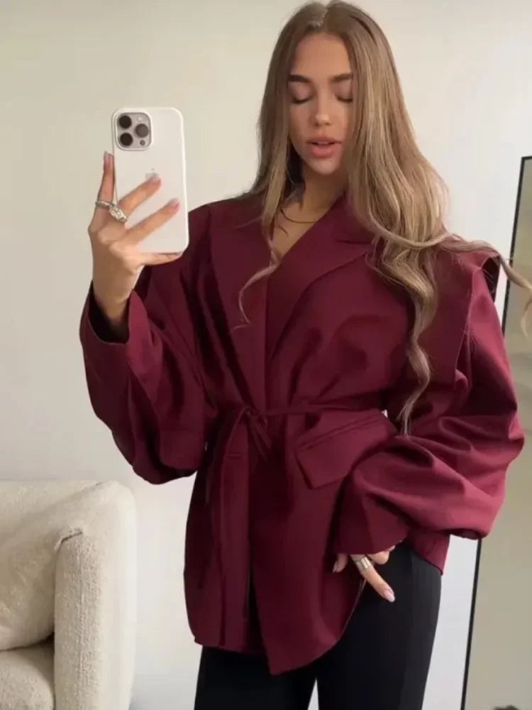 Floral Fashion Belts Blazer Coat Women Shoulder Pads Single Breasted Notched Long Sleeve Street Jacket 2025 Spring Holiday Party