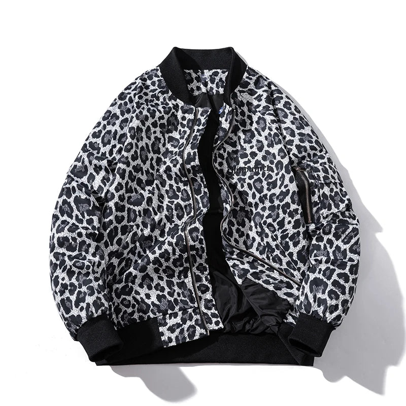 Fashion Bomber Jacket Men Leopard Hip Hop Pilot