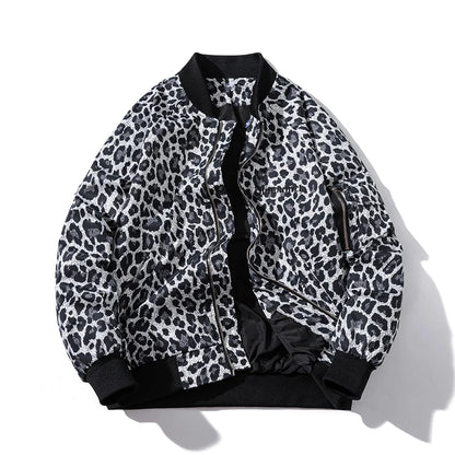 Fashion Bomber Jacket Men Leopard Hip Hop Pilot
