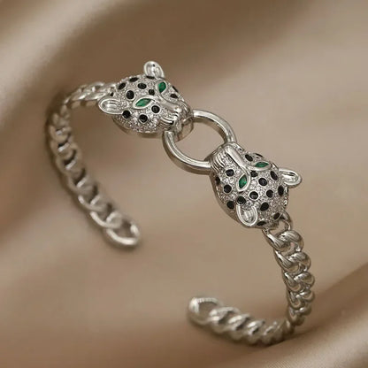 Classic Crystal Leopard Open Bangles&Bracelet for Women