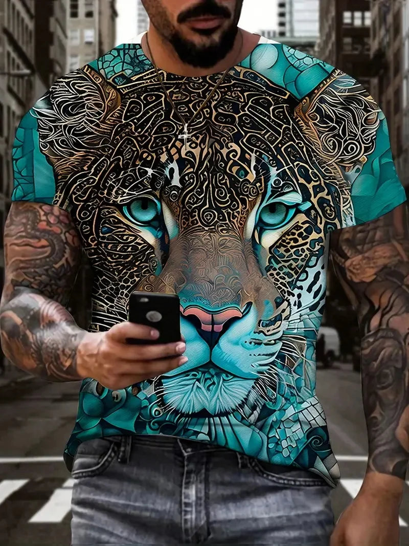 3D Digital Print Men's Stylish Leopard Pattern T-Shirt