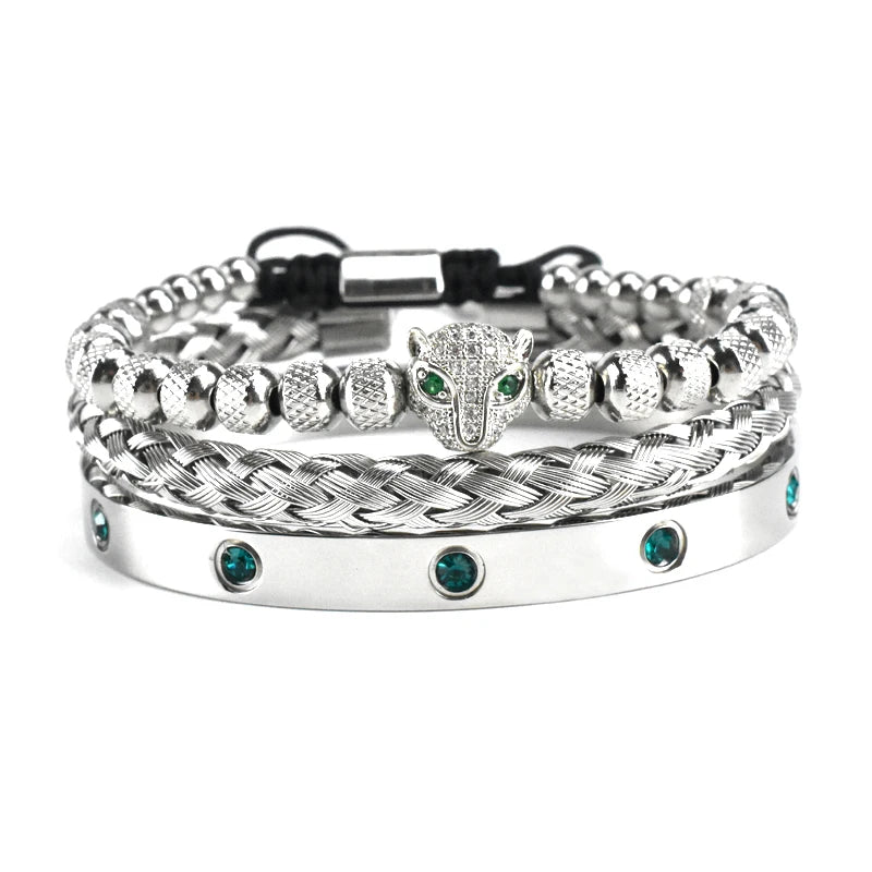 Luxury Set Green Eye Leopard Head Charm Handmade