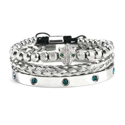 Luxury Set Green Eye Leopard Head Charm Handmade