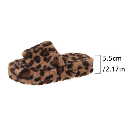 Luxury Leopard Fur Slippers Women's High Platform