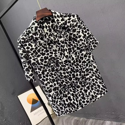 Leopard Print Short-sleeved Shirt Men's Design Niche