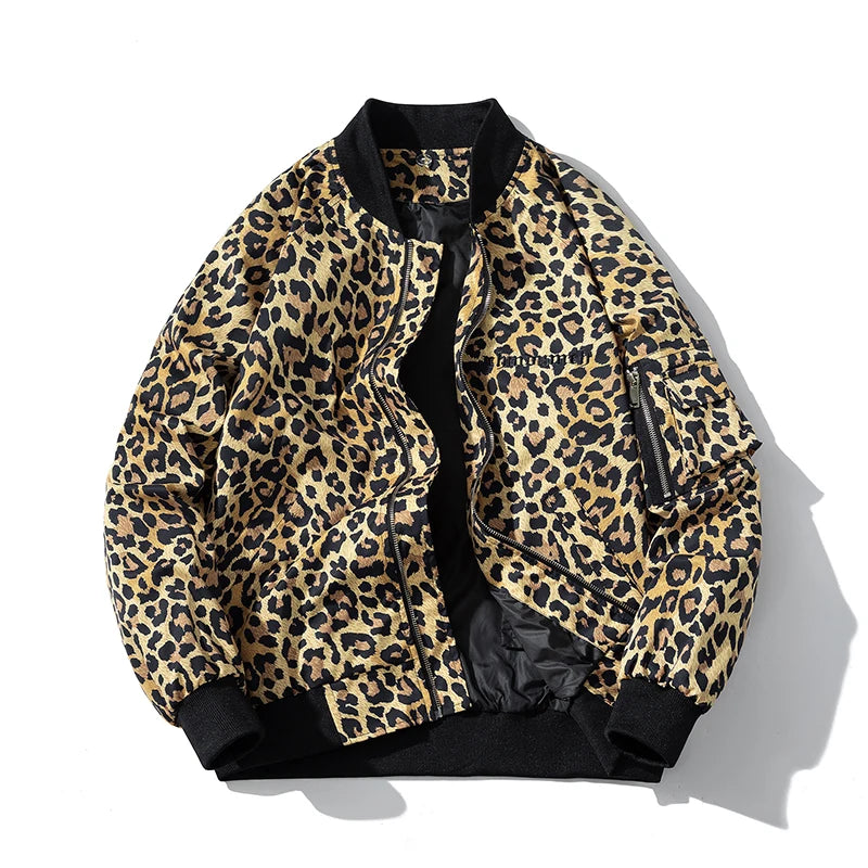 Fashion Bomber Jacket Men Leopard Hip Hop Pilot