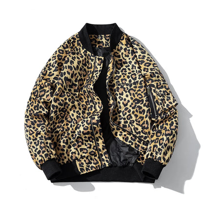 Fashion Bomber Jacket Men Leopard Hip Hop Pilot
