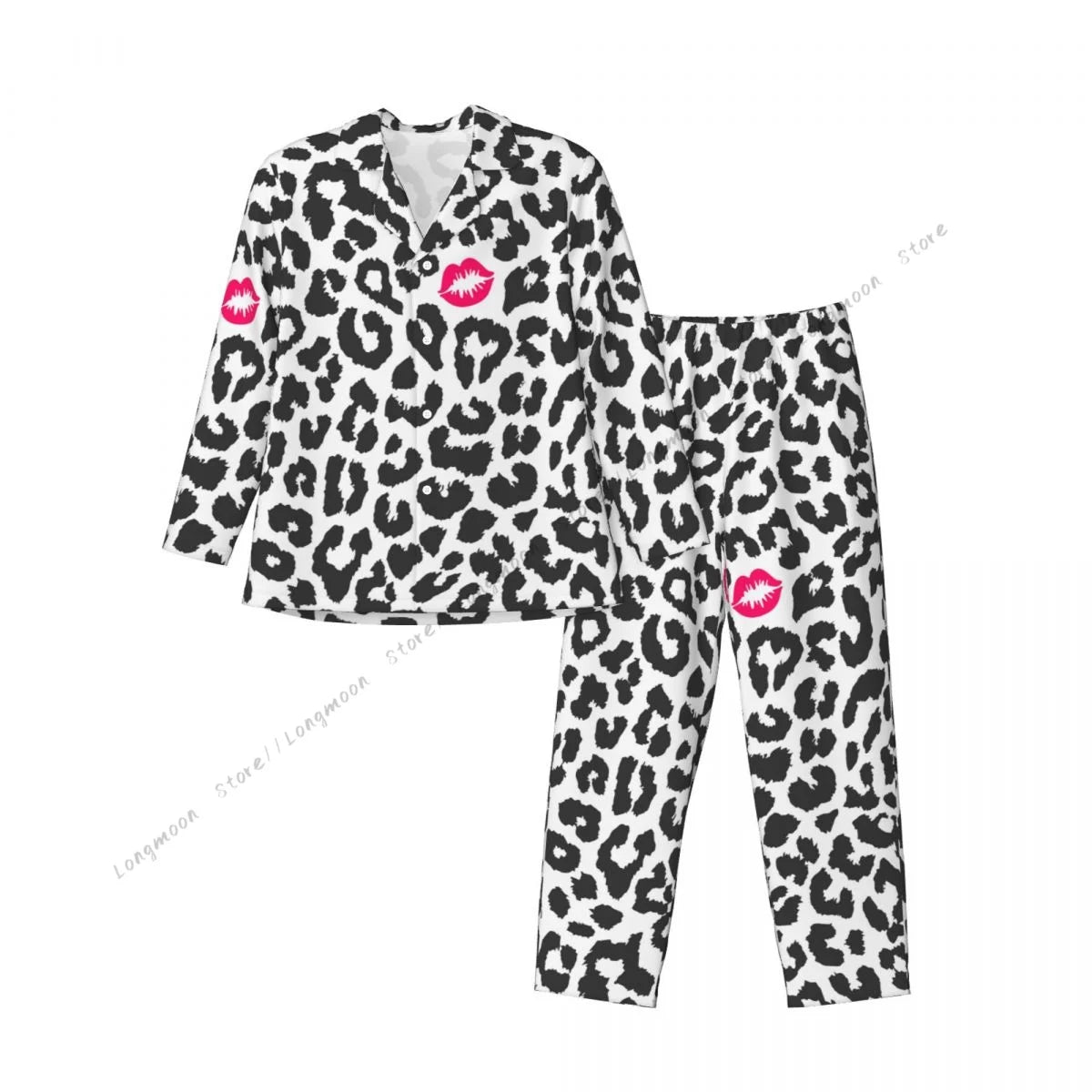 Men Pajama Sets Black And White Leopard Texture
