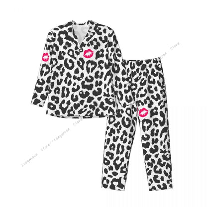 Men Pajama Sets Black And White Leopard Texture