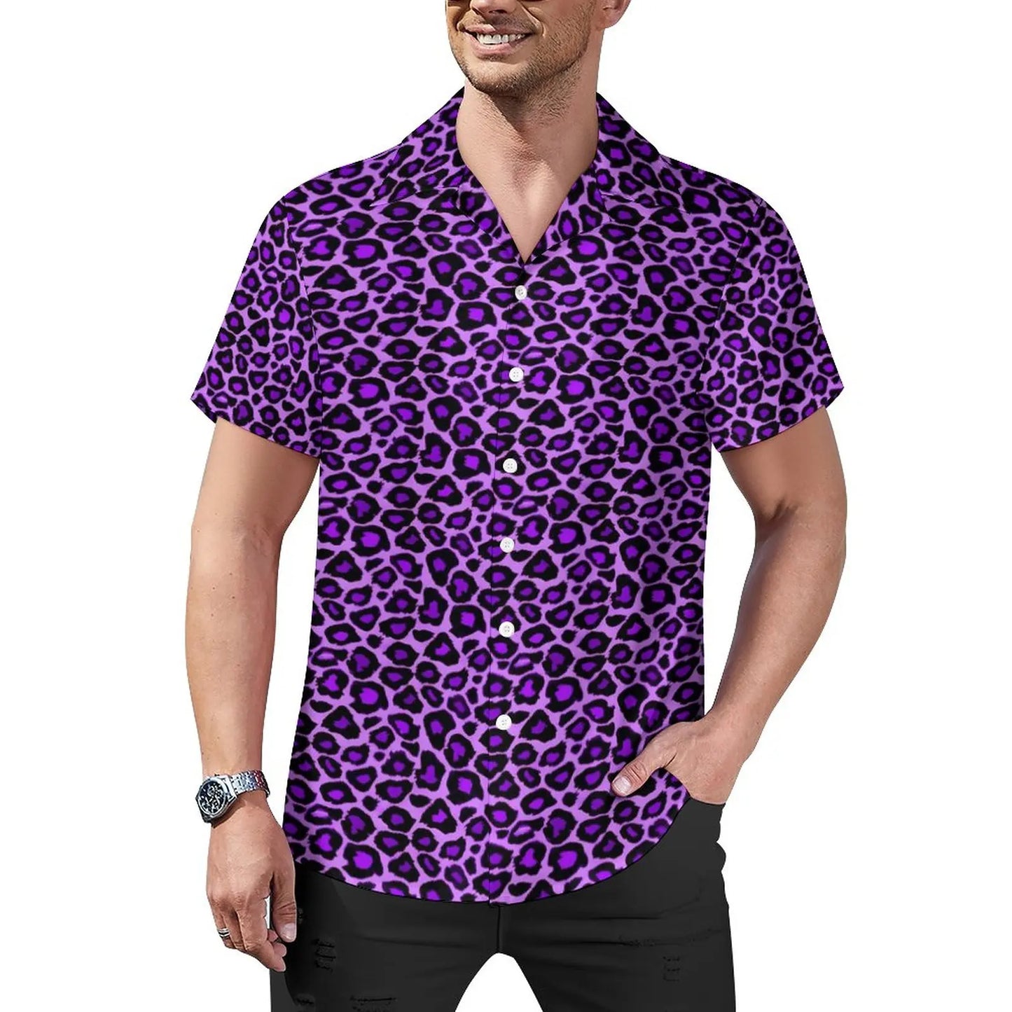 Hawaiian Sexy Red Leopard Spots Men's Shirts For Man