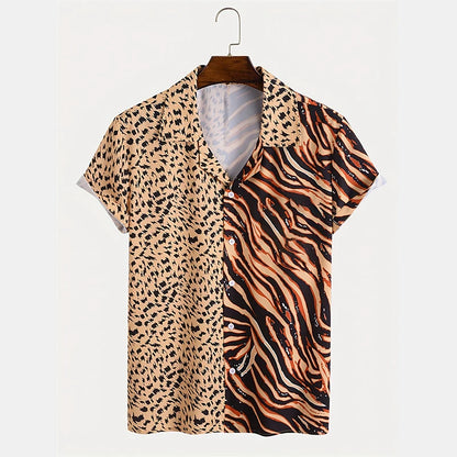 Striped Leopard 3d Printed Shirt For Men's Unique Splicing