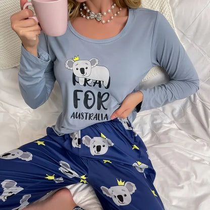 Aututmn Winter Leopard Print Pajamas for Women Heart Pattern