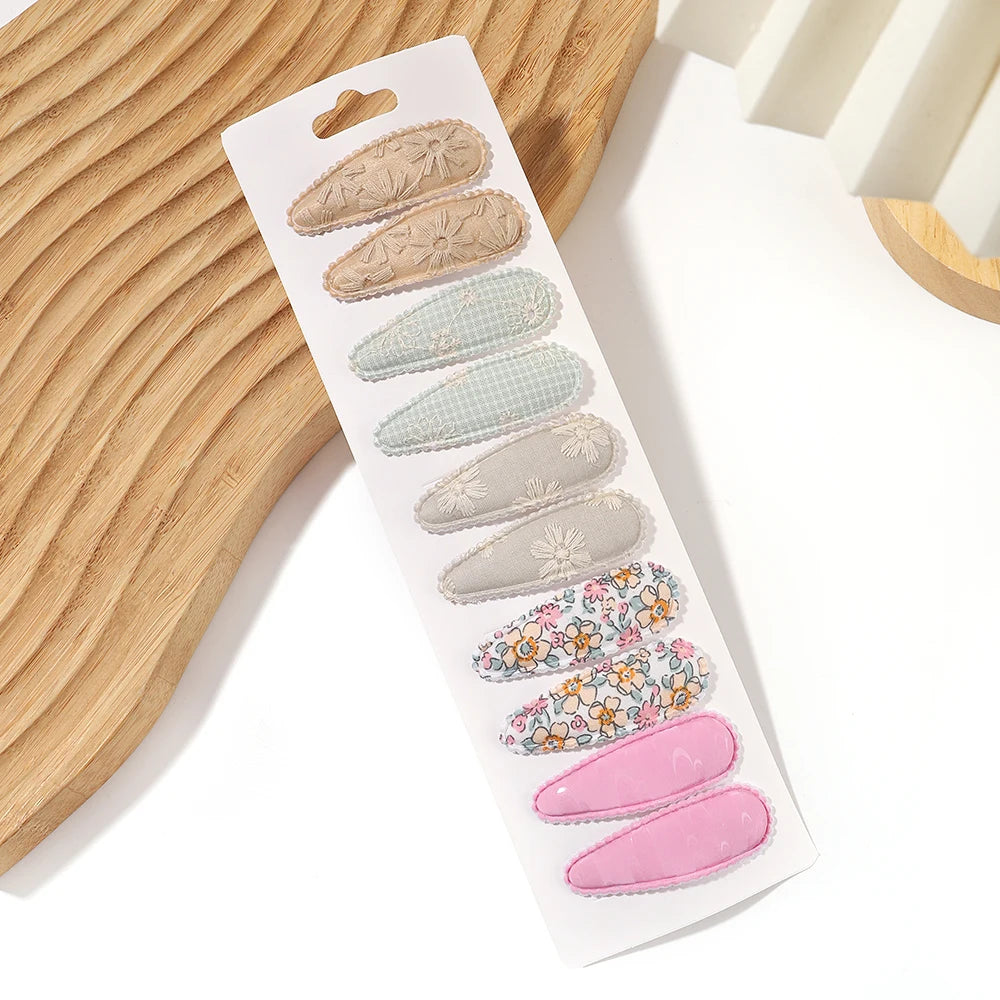 10Pcs/Lot Fresh Print Cotton Alloy Hair Clips for Kids Fabric