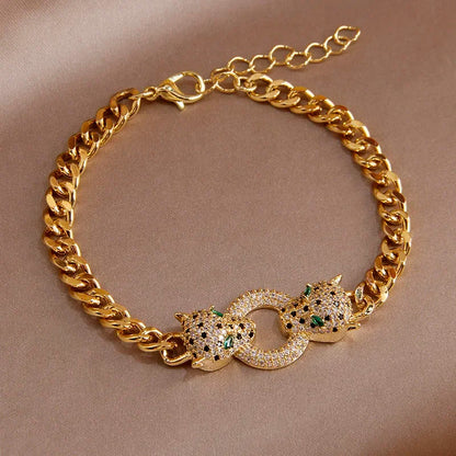 Classic Crystal Leopard Open Bangles&Bracelet for Women