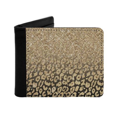 Black Leopard Print Gold Glitter Ombre Pu Leather Wallets