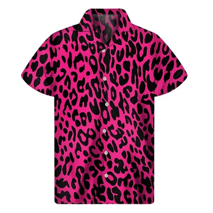 Men's Casual Leopard Print Hawaiian Shirts Short Sleeve