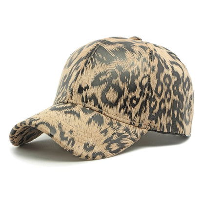 Beige Leopard Print Vintage Washed Cotton Baseball Cap