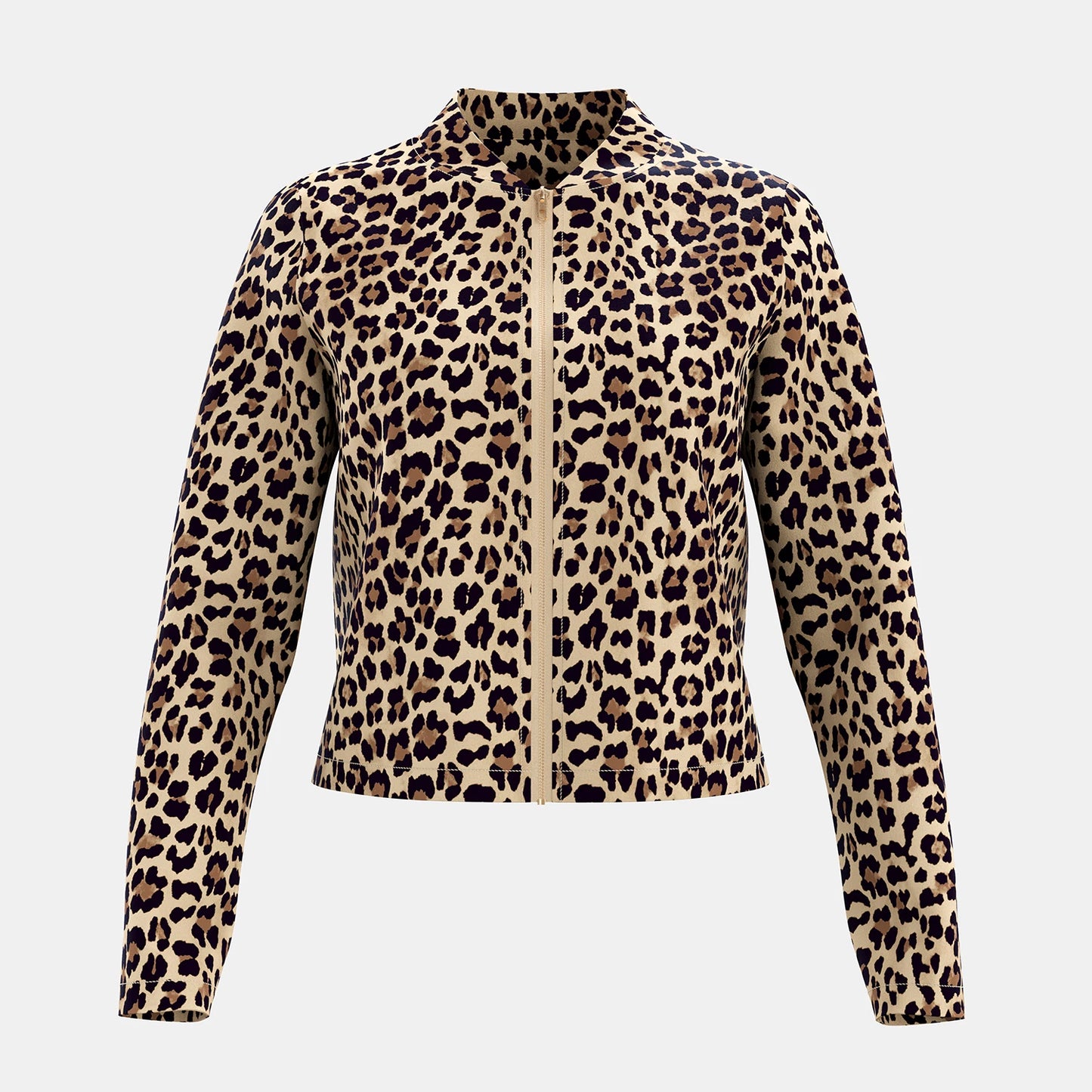 Mia Muse Women's Lightweight Jackets Fashion Decent Zipper Leopard Print Long Sleeve Crew Neck Daily Lightweight Jackets