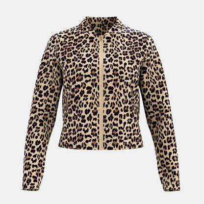 Mia Muse Women's Lightweight Jackets Fashion Decent Zipper Leopard Print Long Sleeve Crew Neck Daily Lightweight Jackets