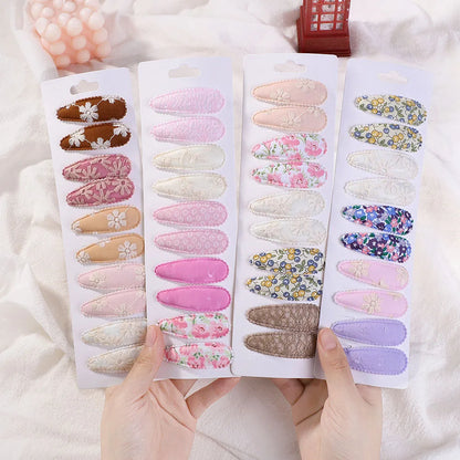 10Pcs/Lot Fresh Print Cotton Alloy Hair Clips for Kids Fabric
