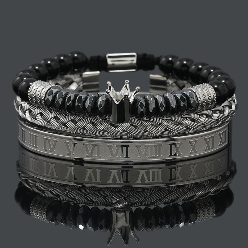 Black Stone Hematite Beads Men Skull Crown Leopard