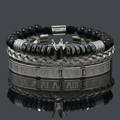 Black Stone Hematite Beads Men Skull Crown Leopard