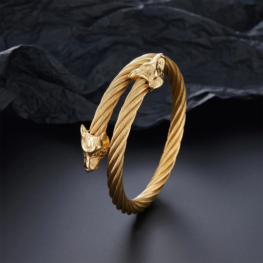 Luxury Leopard Head Cuff Bangles Stainless Steel Adjustable