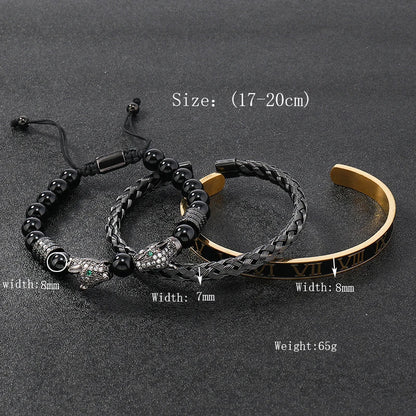 Luxury Black Stone Beads Leopard Head Man Bracelet