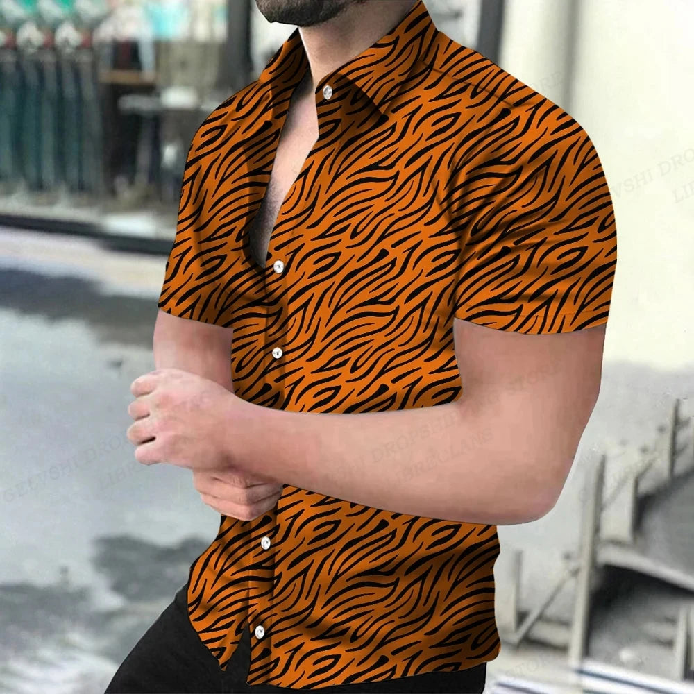 Summer Men's Hawaiian Shirts Lapel Camisa Leopard