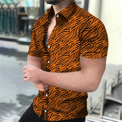 Summer Men's Hawaiian Shirts Lapel Camisa Leopard
