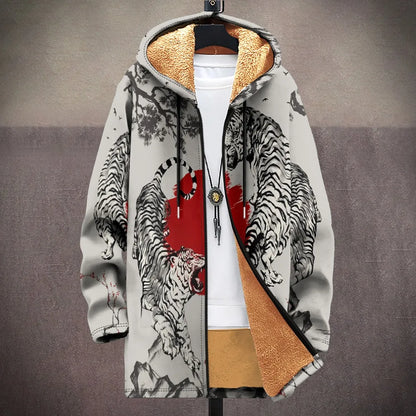 Men Cardigans Coats Tiger Loong Printed Plush Thick