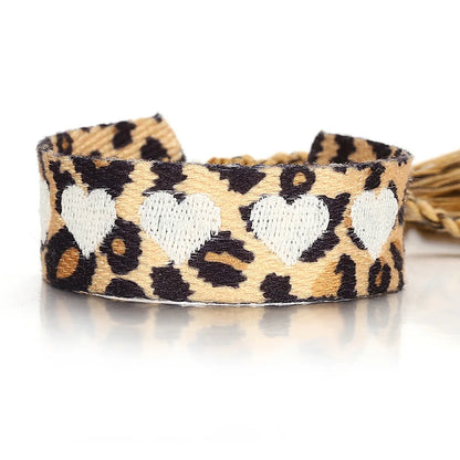 ALLYES Love Heart Leopard Embroidery Hand Woven