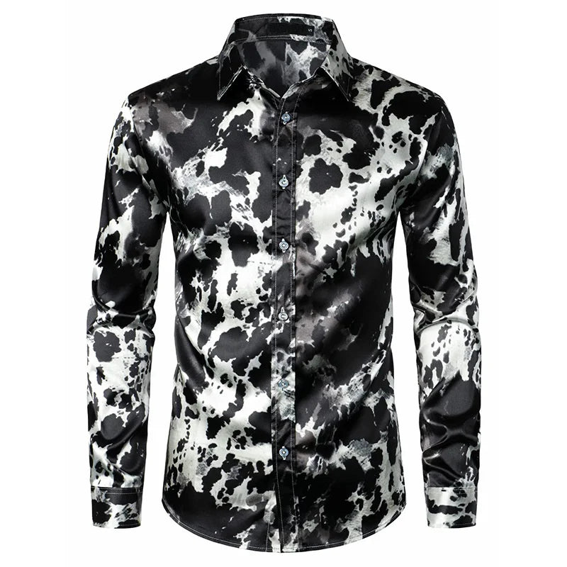 Leopard Shirts Men Fashion Shirt Long Sleeve Hawaiian Shirts