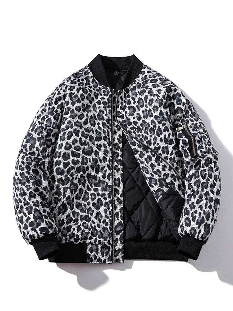 Fashion Bomber Jacket Men Leopard Hip Hop Pilot