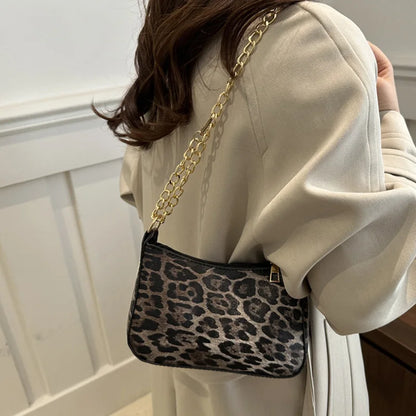 Leopard Pattern Shoulder Bags For Women, Fashion Chain