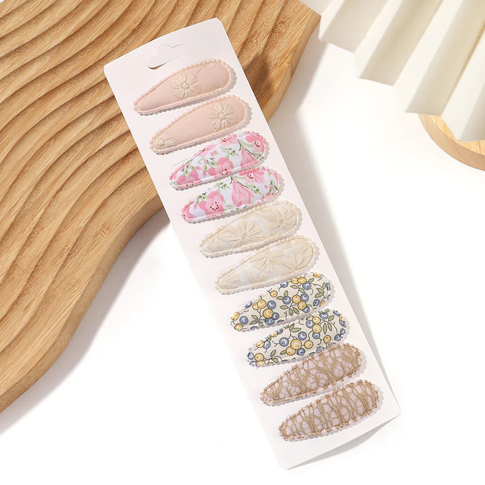 10Pcs/Lot Fresh Print Cotton Alloy Hair Clips for Kids Fabric