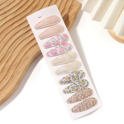 10Pcs/Lot Fresh Print Cotton Alloy Hair Clips for Kids Fabric