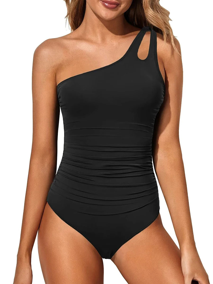 Leopard Swimsuit Women One Piece One Shoulder Swimwear