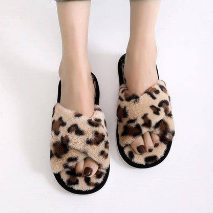 Autumn Winter Leopard Print Slippers Women's Fashion